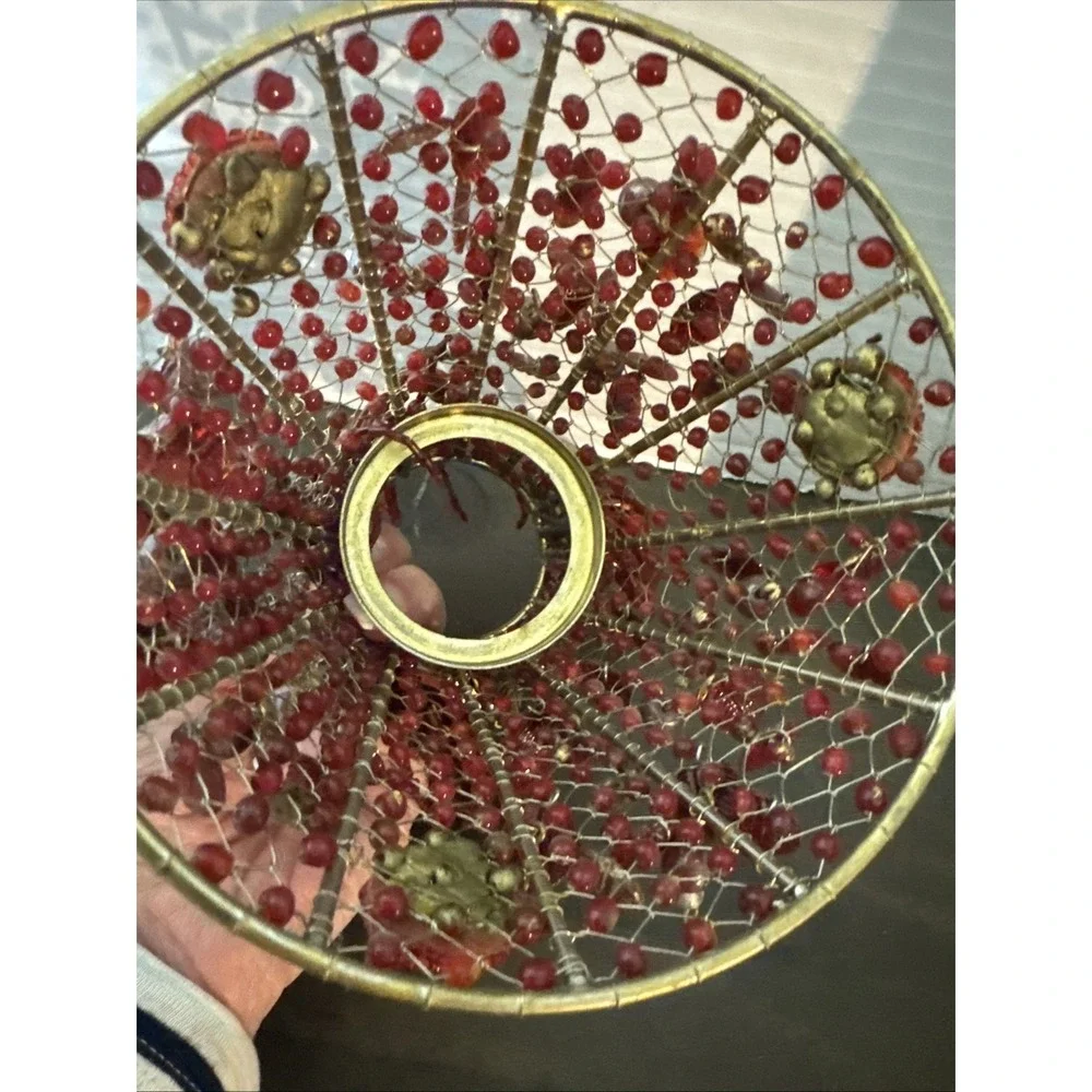 2- Iridescent Red Glass Beaded Wire Wrapped Lamp Shades 4.75